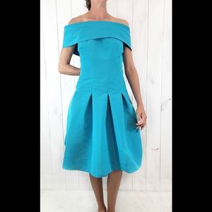 Frascara Silk Blue Off the Shoulder Cocktail Bridesmaid Ruffled Dress
